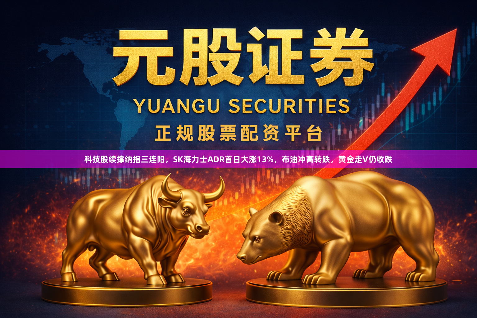 科技股续撑纳指三连阳，SK海力士ADR首日大涨13%，布油冲高转跌，黄金走V仍收跌